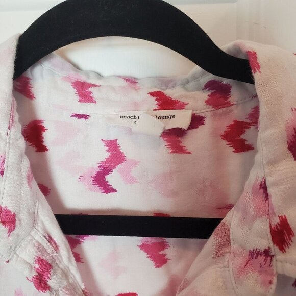Beachlunchlounge Button Up Shirt Medium White Pink Double layer Cotton Gauze Tie - Picture 8 of 12